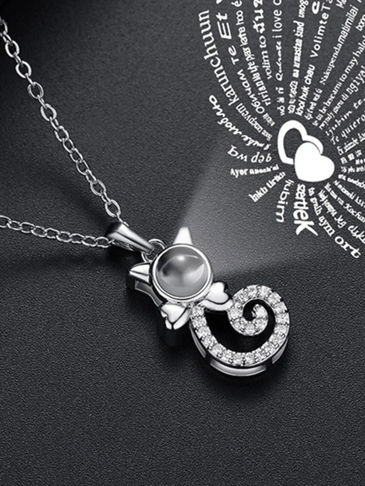 Модные геометрические стразы Кот Кулон ожерелье Симпатичные 100 языков Я люблю ваше ожерелье