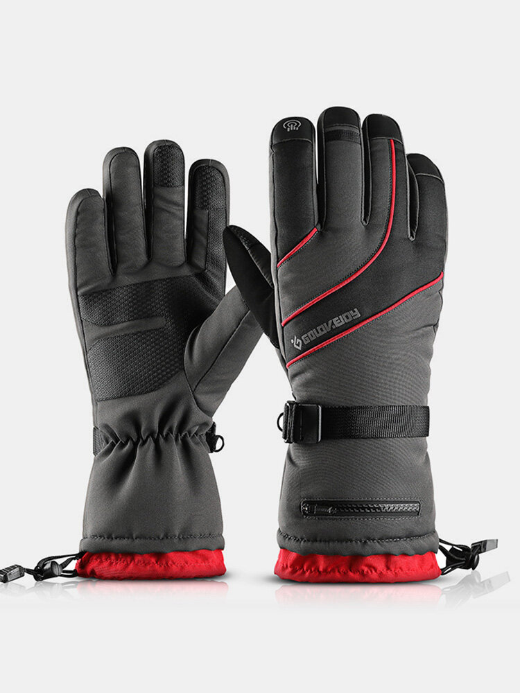 Men Plus Velvet Thicken Full-finger Outdoor Warmth Double Waterproof Windproof Non-slip Touchscreen Gloves