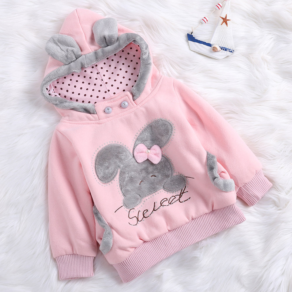 

Fleece Hooded Cute Ears Girls Sweatshirts Tops For 2Y-9Y, Pink