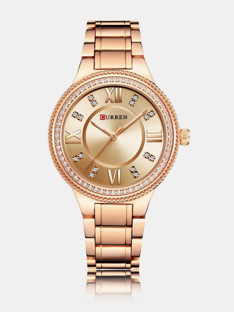 

Fashion Quartz Wristwatches Stainless Steel Strap Roman Big Number Dial Watches for Women, Rose gold;gold;black;silver