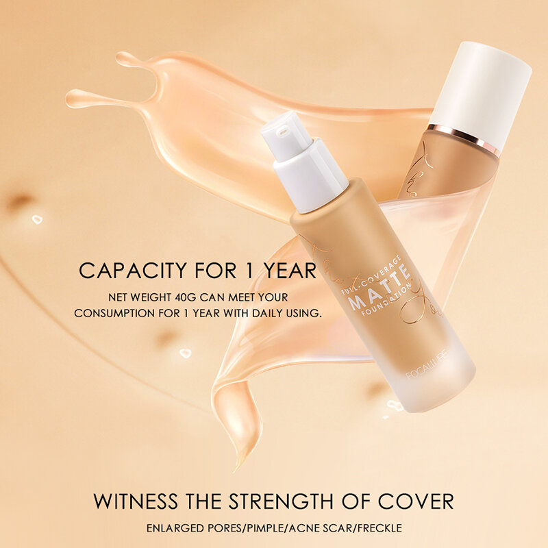 20 Colors Full Coverage Matte Liquid Foundation Natural Long Lasting Waterproof Oil Control Concealer Foundation