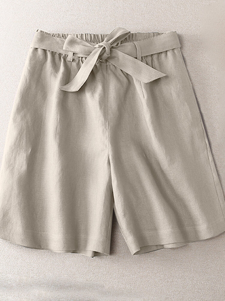 Shorts casuales lisos de pernera ancha con Cinturón para Mujer
