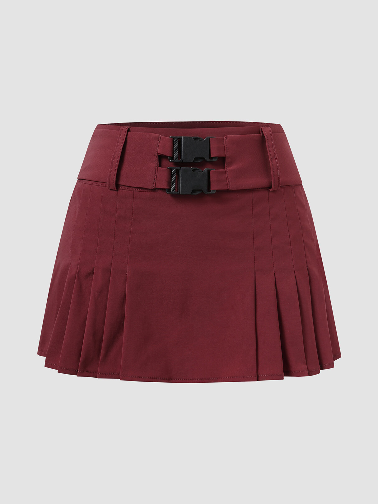 Solid Color Pleated Button Front Casual Skirts