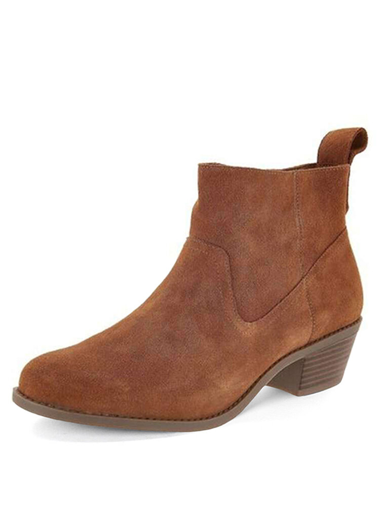 Plus Size Side Zipper Chunky Heel Womens Ankle Boots