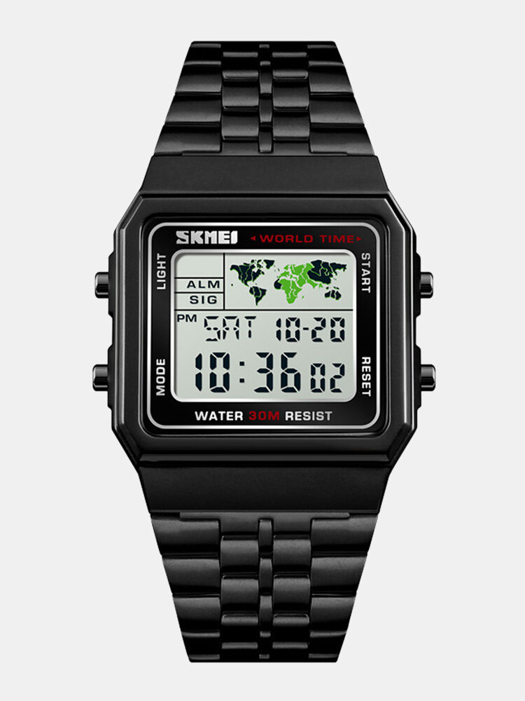4 Cores Aço Inoxidável Homens Casual Esporte Watch Luminoso Impermeável Multifuncional Digital Watch