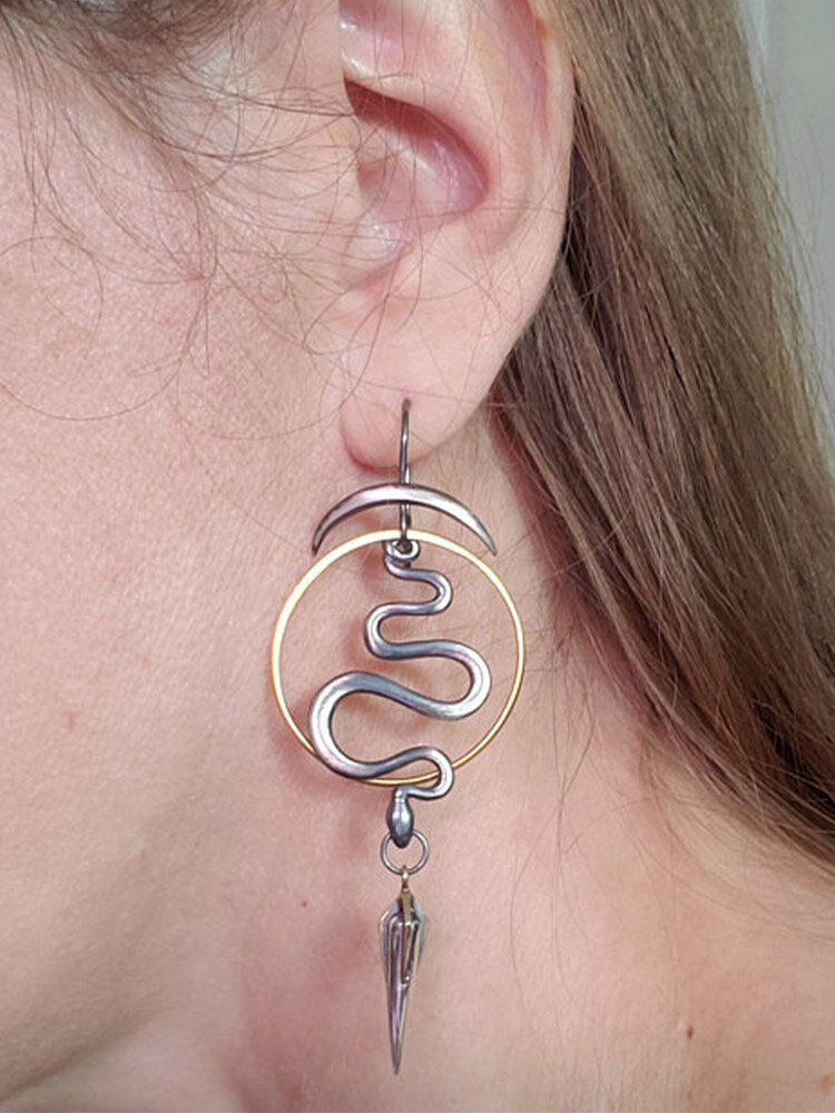 Boucles d'oreilles vintage en alliage avec pendentif poinçon irrégulier en forme de serpent