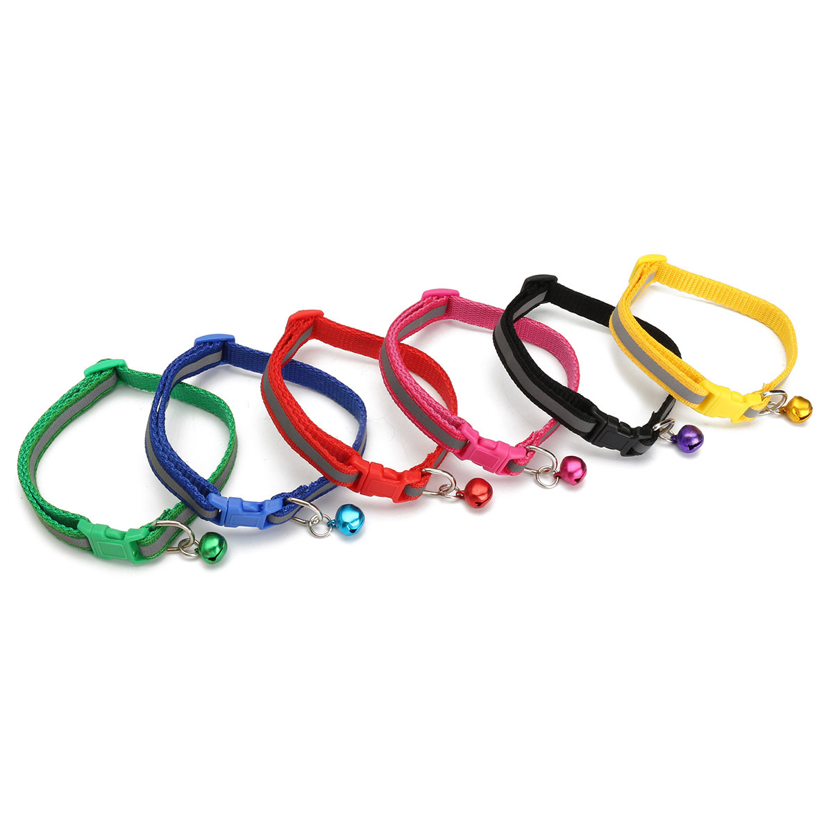 12pcs Dog Collars Pet Cat Nylon Collar With Bell Necklace Buckle Random Color
