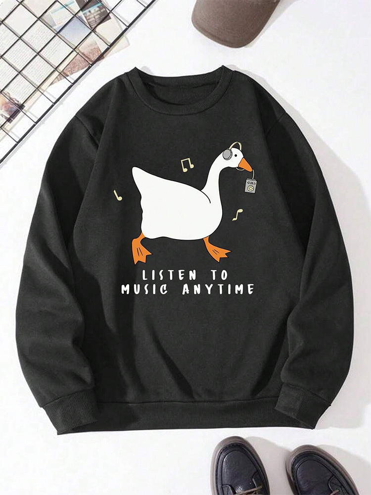 

Mens Cartoon Duck Slogan Print Crew Neck Pullover Sweatshirts Winter, Black