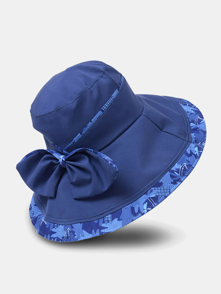 Women Cotton Polyester Bowknot Big Brim Sunscreen All-match Bucket Hat