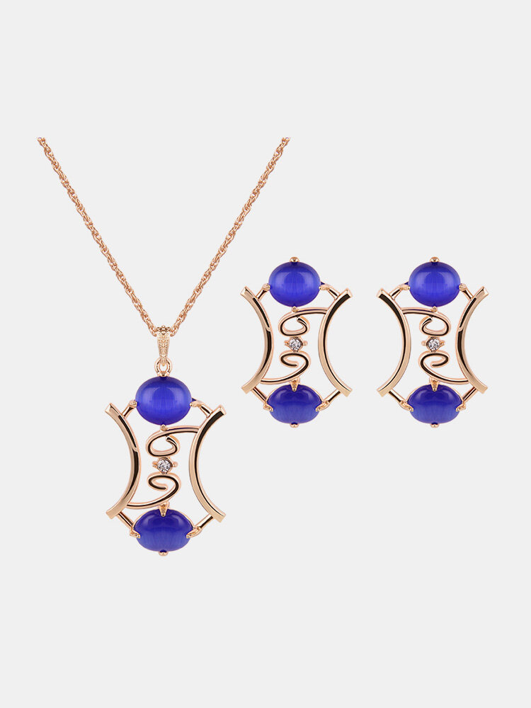Elegant Jewelry Set Opal Rhinestone Earrings Necklace Jewelry Set for Women