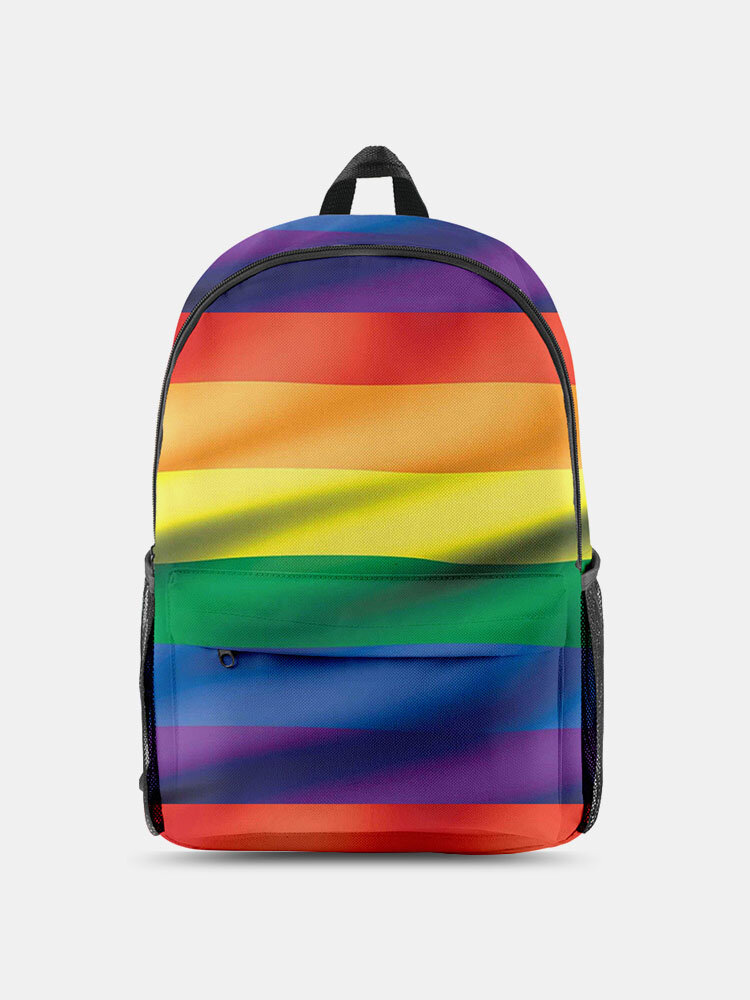 Women Nylon Colorful Cartoon Rainbow Large Capacity Backpack