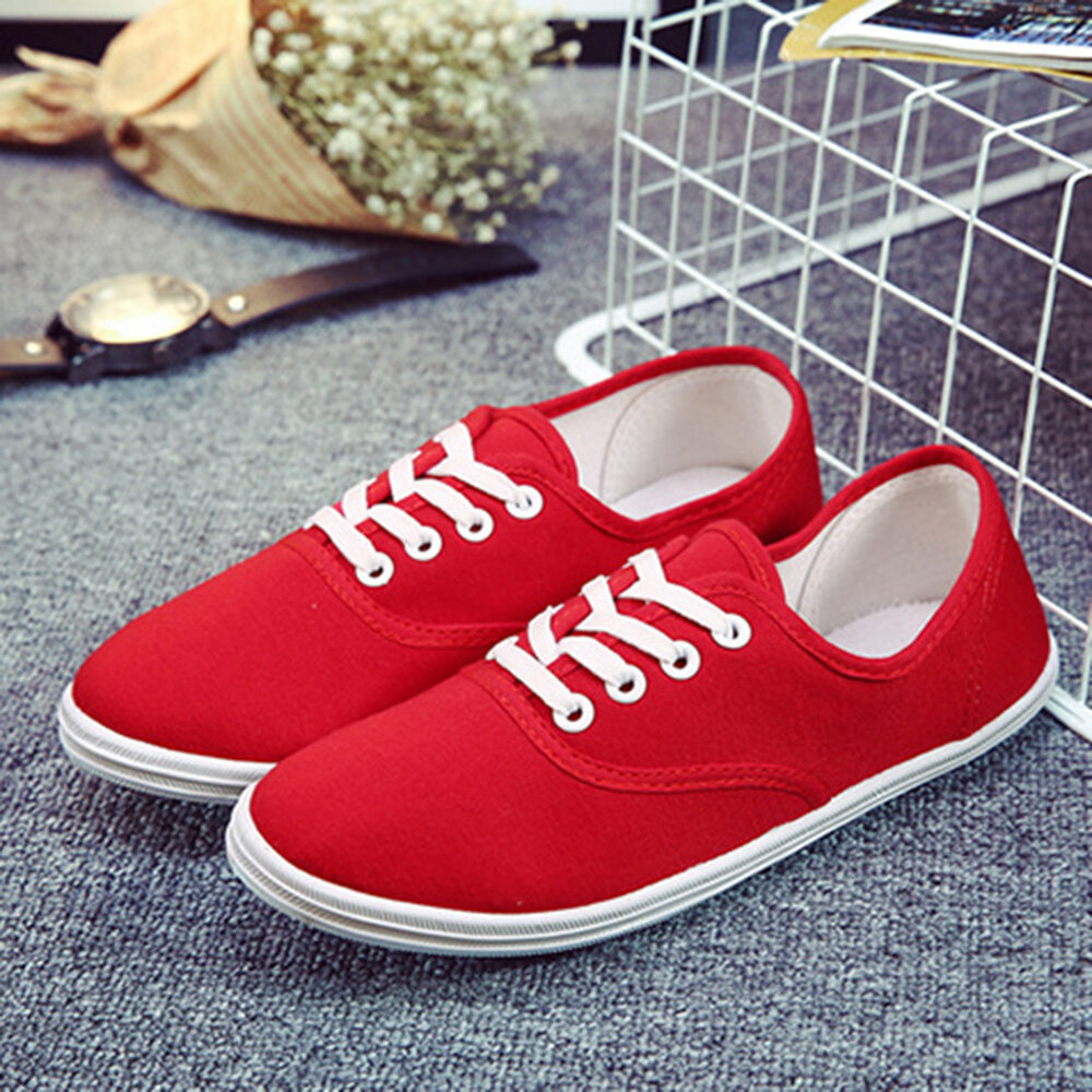 Canvas Lace Up Candy Color Casual Flat Shoes