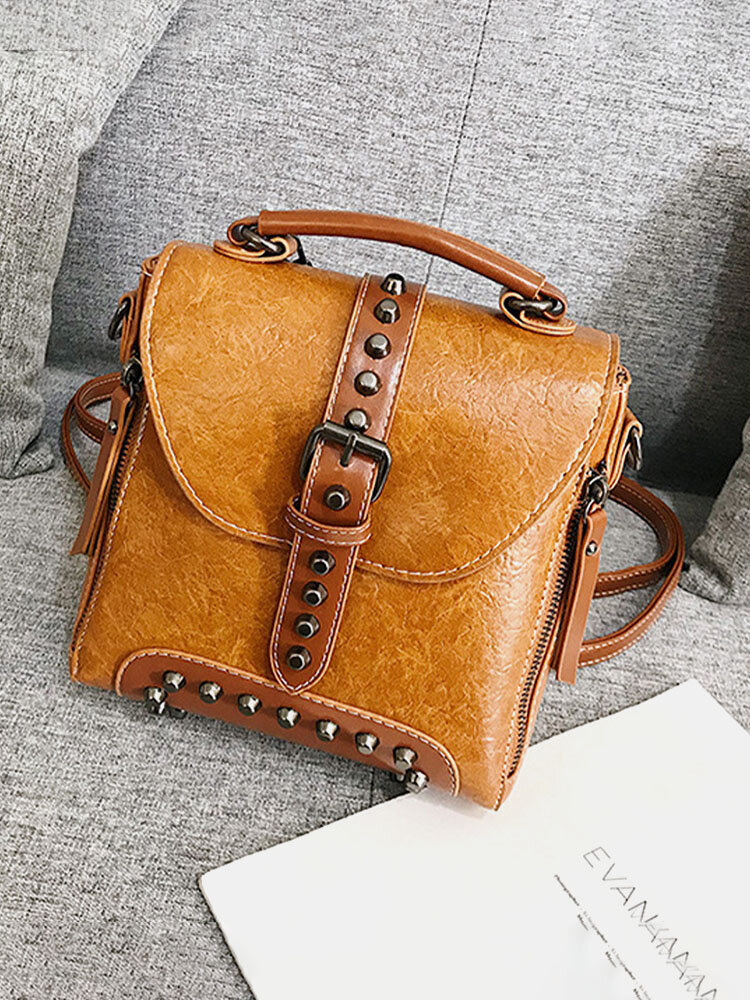 Vintage Rivet Multi-carry Backpack Faux Leather Waterproof Convertible Strap Handbag