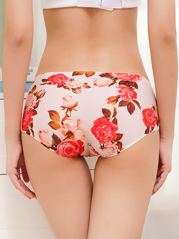 Full Hip Floral Print Seamless Soft Mid Waisted Panties