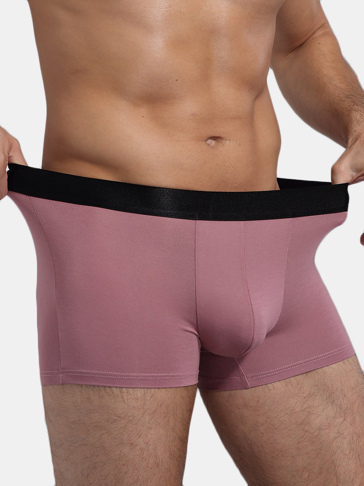 Men Plus Size Plain Boxer Briefs Breathable Viscose Soft Stretch Underwear With Bacteriostatic Pouch