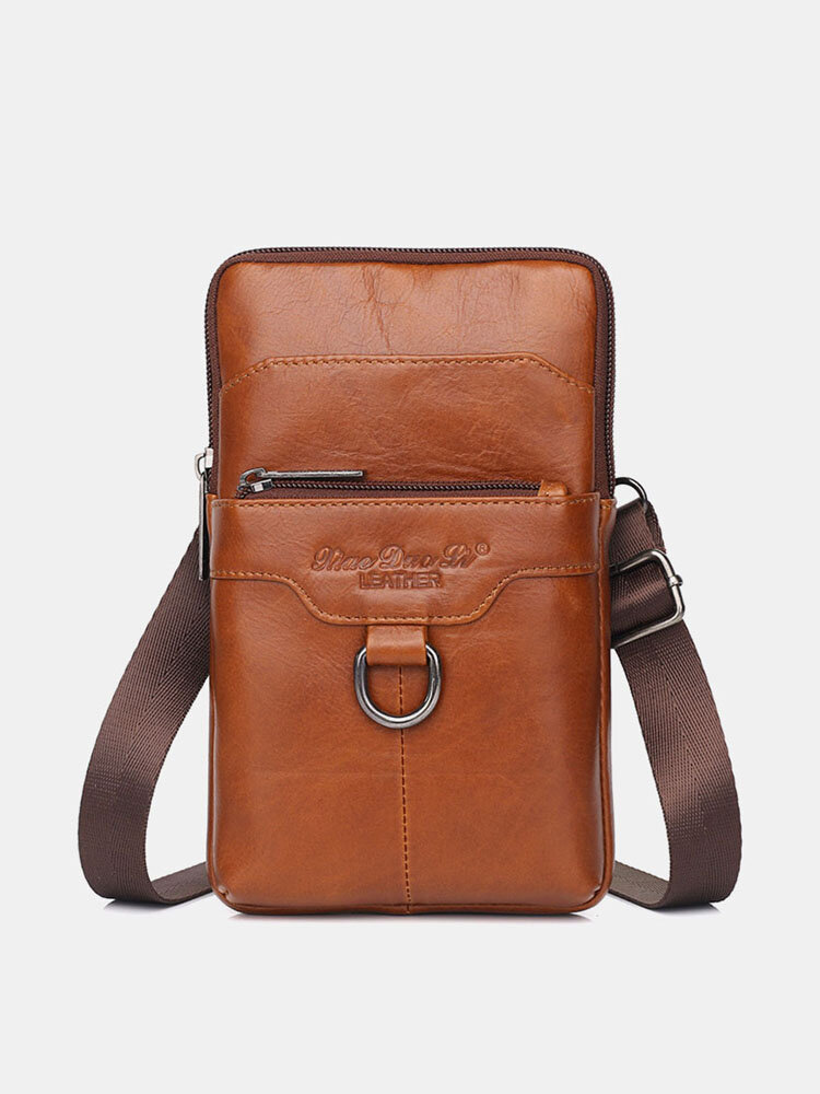 Men Genuine Leather Cow Leather Vintage Business 6.5 Inch Phone Bag Crossbody Bag Waist Bag Sling Bag