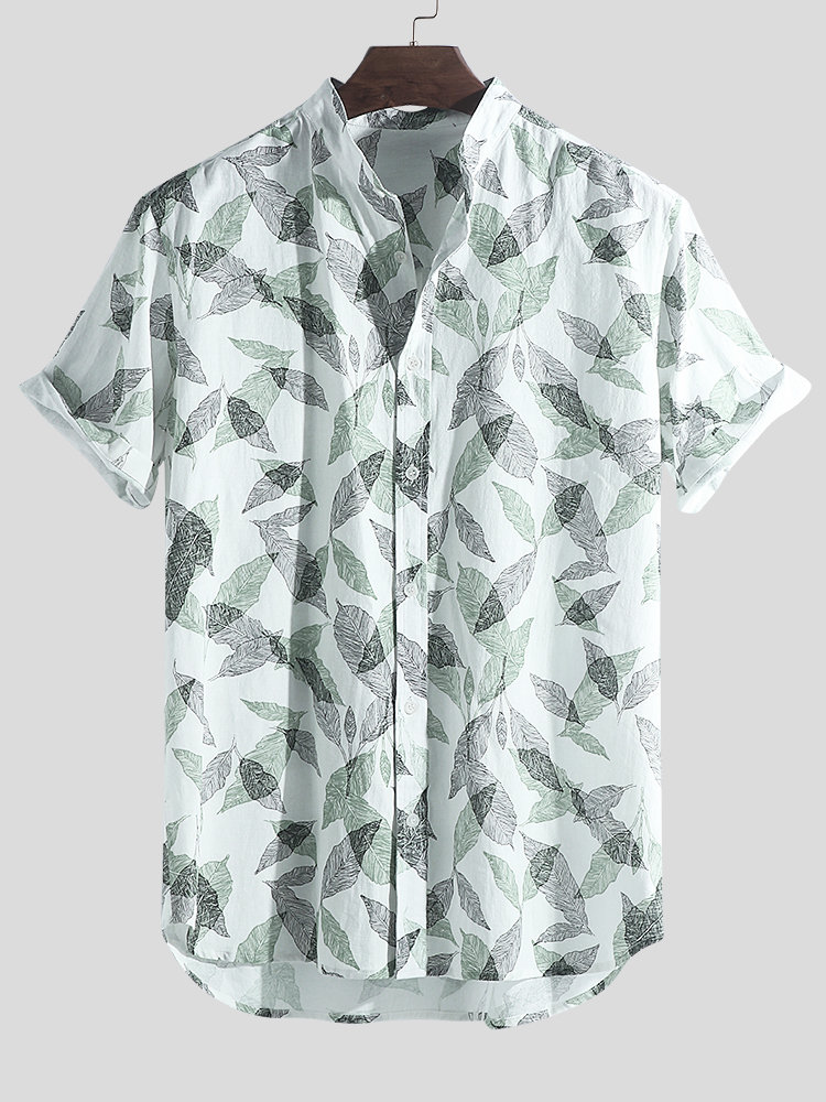 Mens Hawaiian Holiday Floral Printed Cotton Turn Down Collar Short Sleeve Loose Shirts