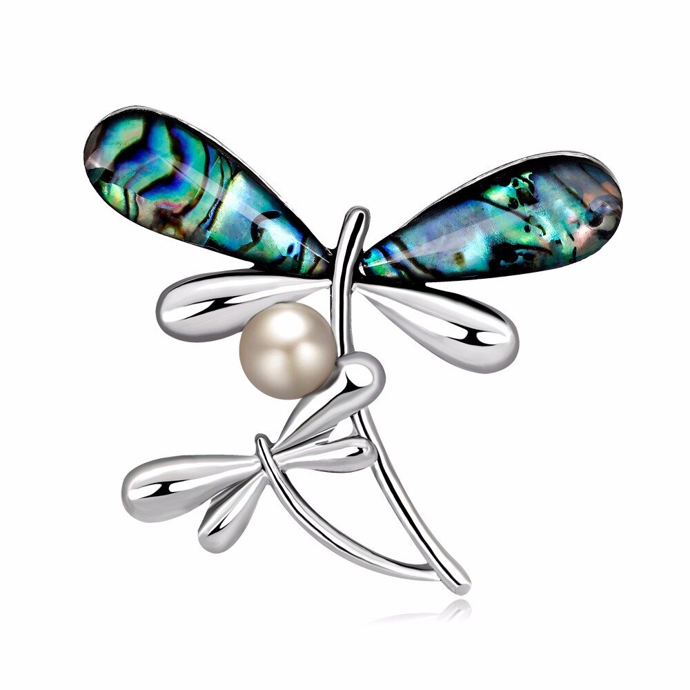 

Elegant Silver Brooch Dragonfly Artificial Pearl Colthing Accessories Ethnic Jewelry for Women, #01