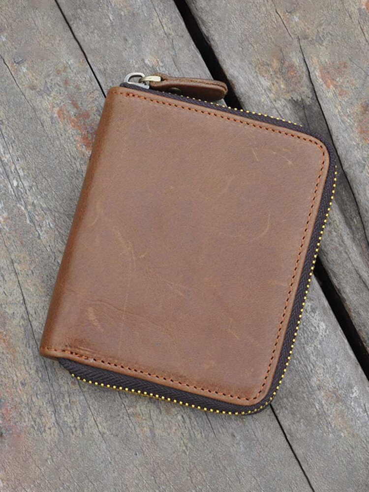 Vintage Genuine Leather Coin Bag Trifold Wallet For Men
