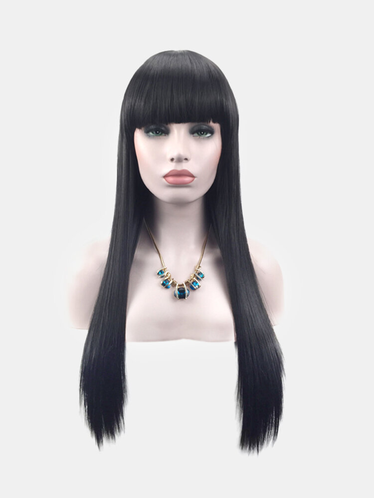 Long Straight Bangs Synthetic Hair Wigs High-temperature Silk Realistic Wig For Women