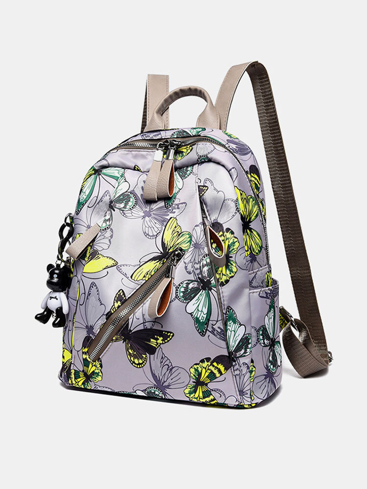Women Oxford Printed Butterfly Earphone Cartoon Multifunction Waterproof Backpack