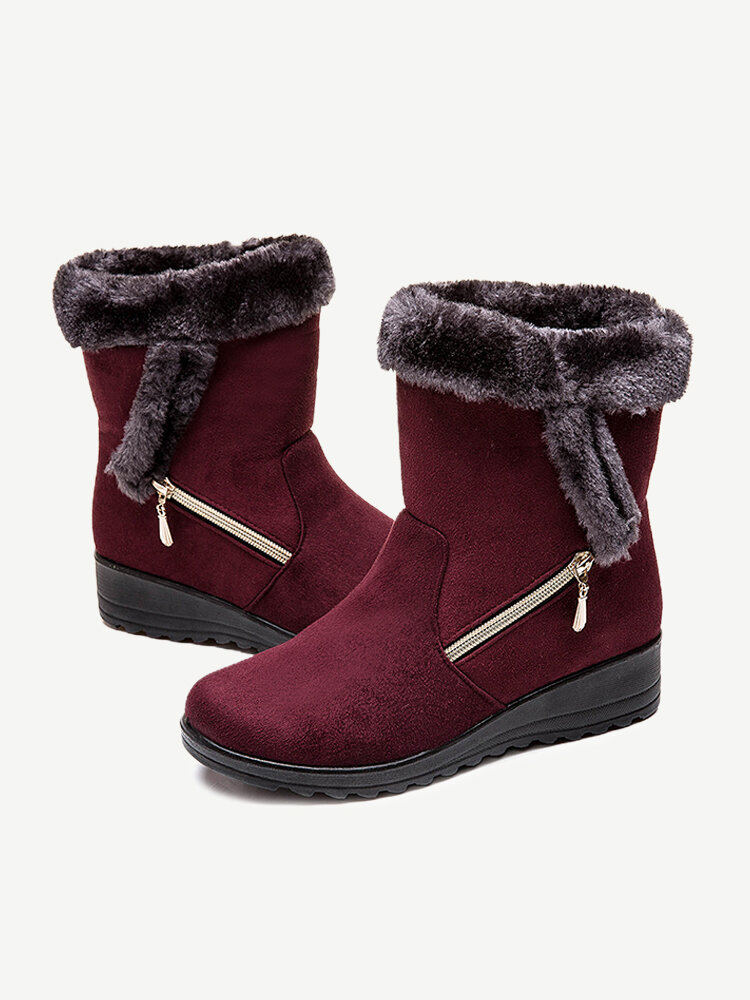 

Suede Warm Lined Mid Calf Solid Color Wedges Winter Snow Boots, Black;brown;wine red