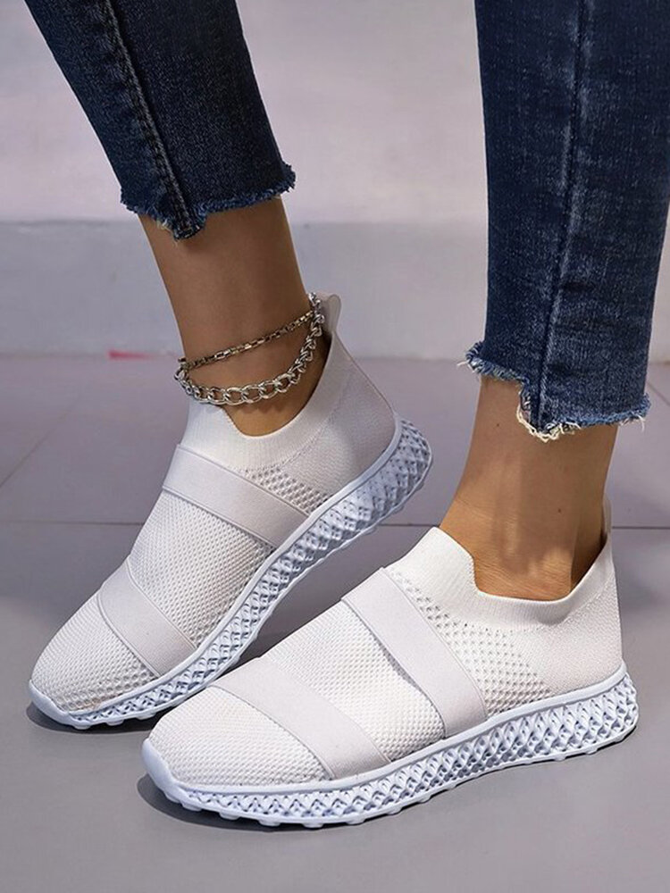 Women Large Size Casual Knitted Brief Slip On Running Shoes