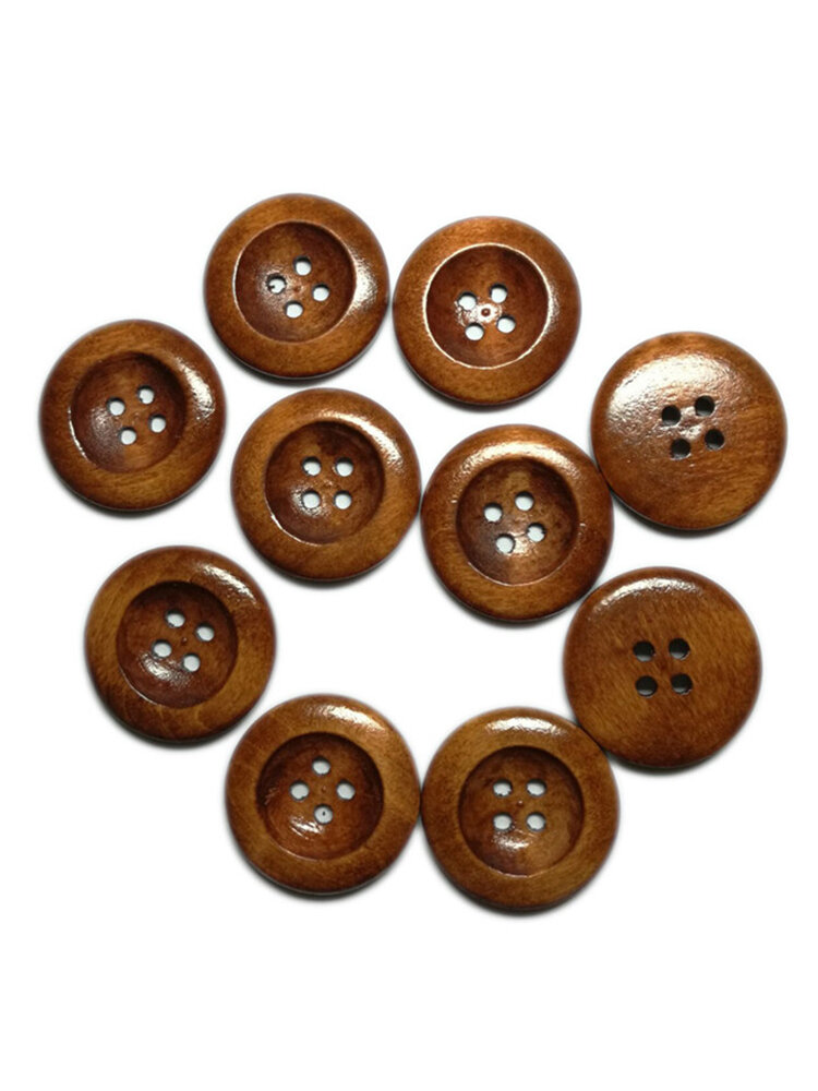 50Pcs 25mm 4 Holes Thin Edge Natural Wood Pattern Sewing Wood Buttons Natural Wood Craft Decorative