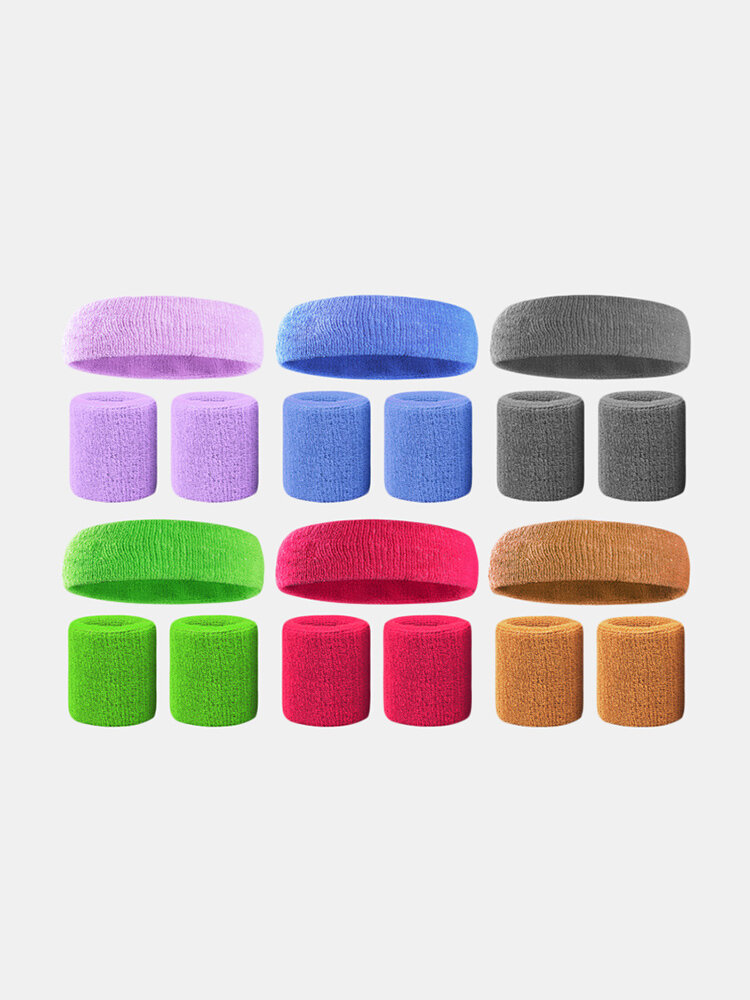 15 Colors Soft Towel Wristband Sports Headband Set Elastic Sports Wrist Sweat-absorbent Headband Set