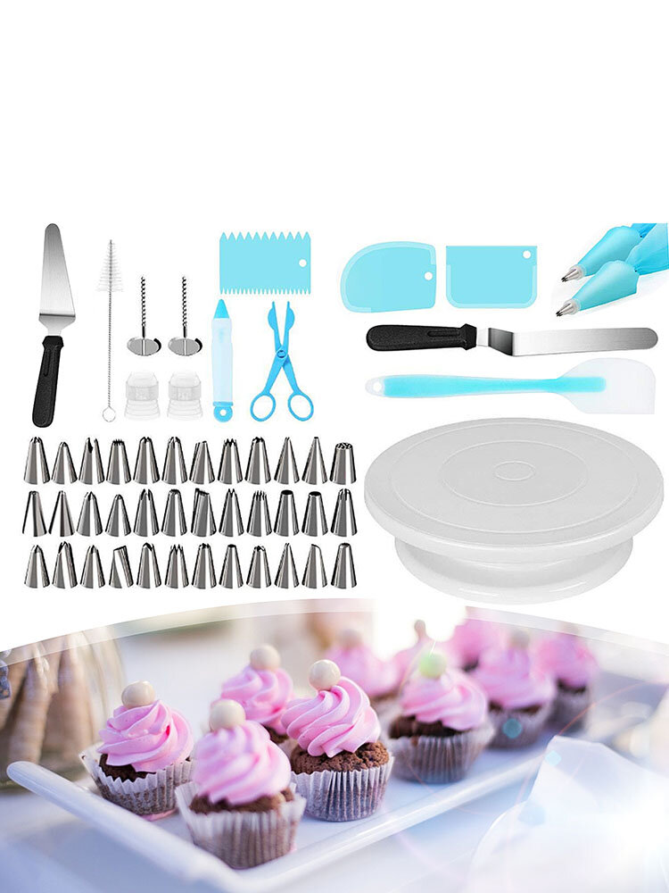 52-piece Set Cake Turntable 32 Pcs Piping Tips Set 2 Plastic Couplers