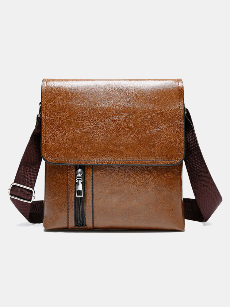 Vintage Soild Vertical Zip Flap Design Business Versatile Crossbody Shoulder Bag