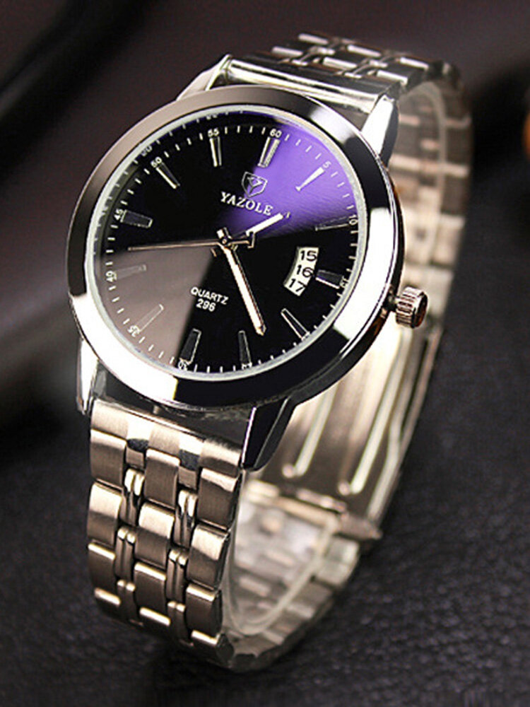 YAZOLE Stainless Steel Analog Display Date Waterproof Quartz Watch Business Wristwatch for Men