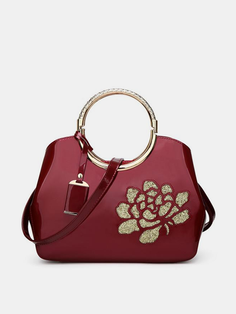 Fashion New Embroidery Flower Bright Patent Leather Shell Ladies Handbag от Newchic WW