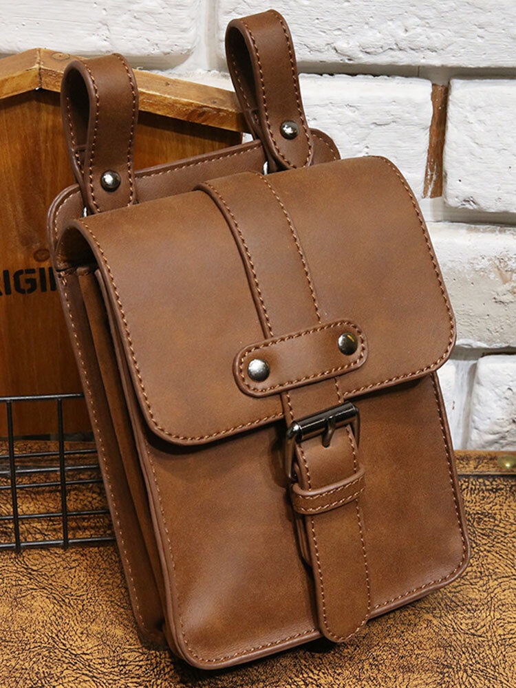 Men EDC Multifunction PU Leather 6.5 Inch Phone Bag Brown Wallet Waist Bag