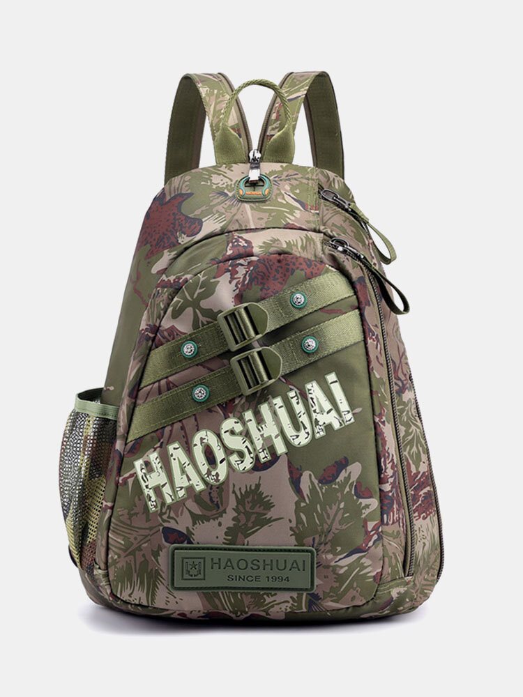 Casual Nylon Plants Pattern Splashproof Large Capacity Earphone Hole Detachable Strap Backpack Handbag