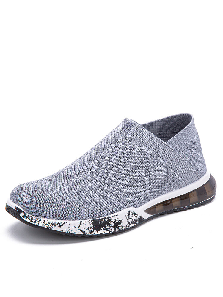 Men Knitted Fabric Breathable Soft Slip On Walking Shoes