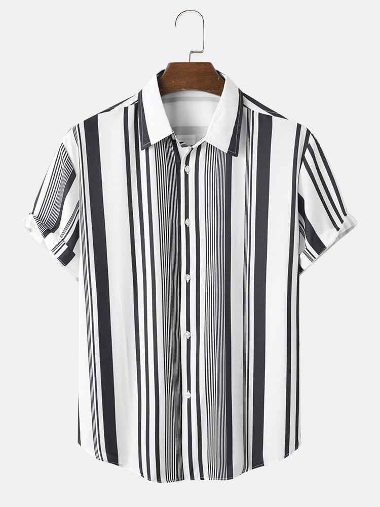 

Men Multi Striped Graphic Soft Curved Hem Comfy Breathable Shirts, White