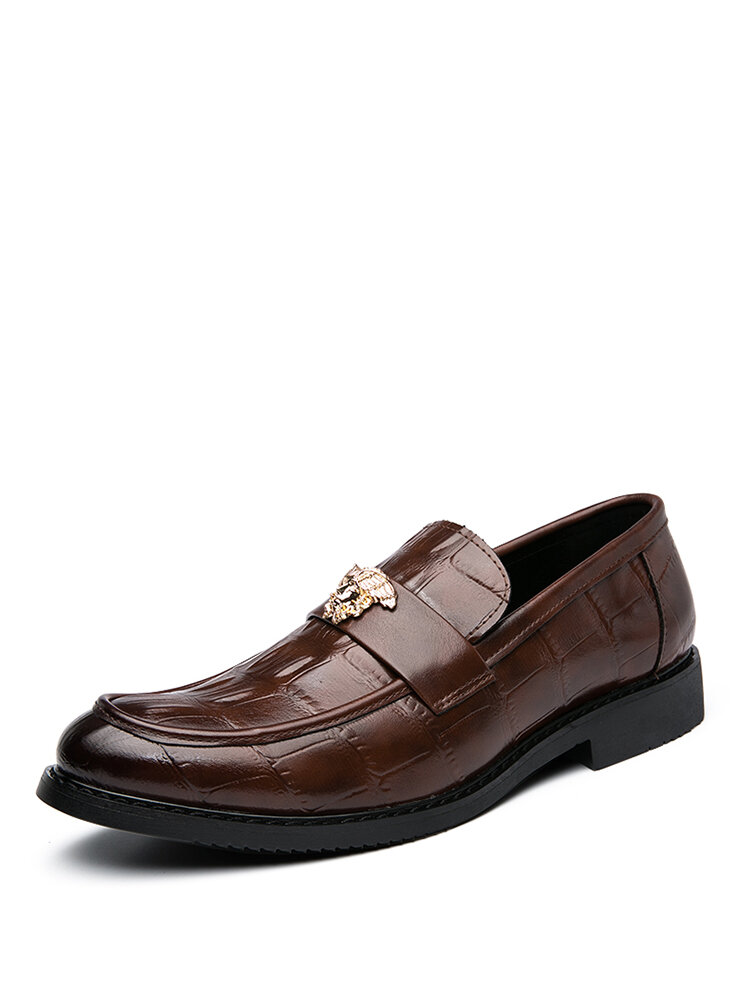 

Men Patent Leather Alligator Veins Slip-on Casual Business Shoes, Black;dark brown