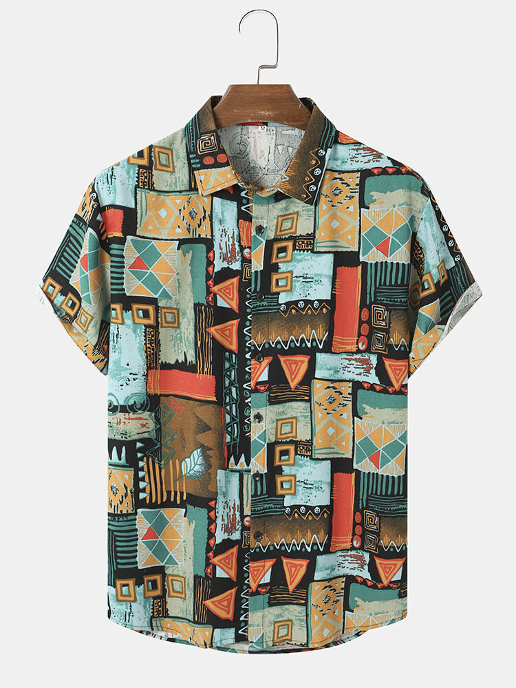 قمصان رجالي بأكمام قصيرة مطبوعة بتصميم هندسي Colorful