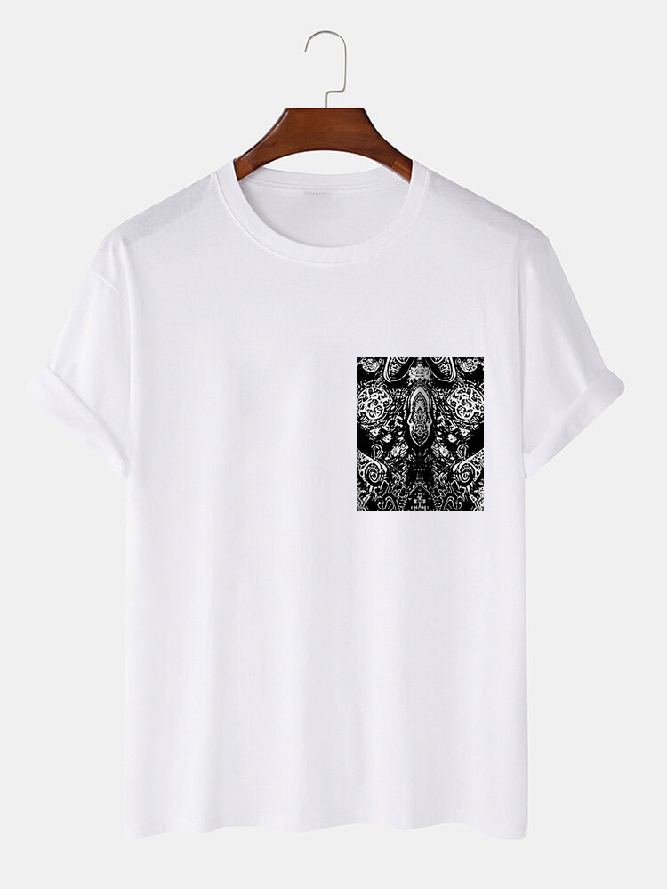 Herren-T-Shirts mit Rundhalsausschnitt und ethnischem Paisley-Print, kurzärmelig