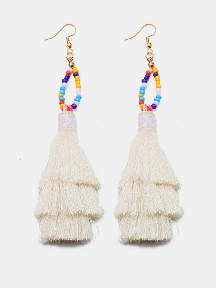 Bohemian Ear Drop Earrings Multilayer Tassels Beads Pendant Dangle Earrings Ethnic Jewelry for Women
