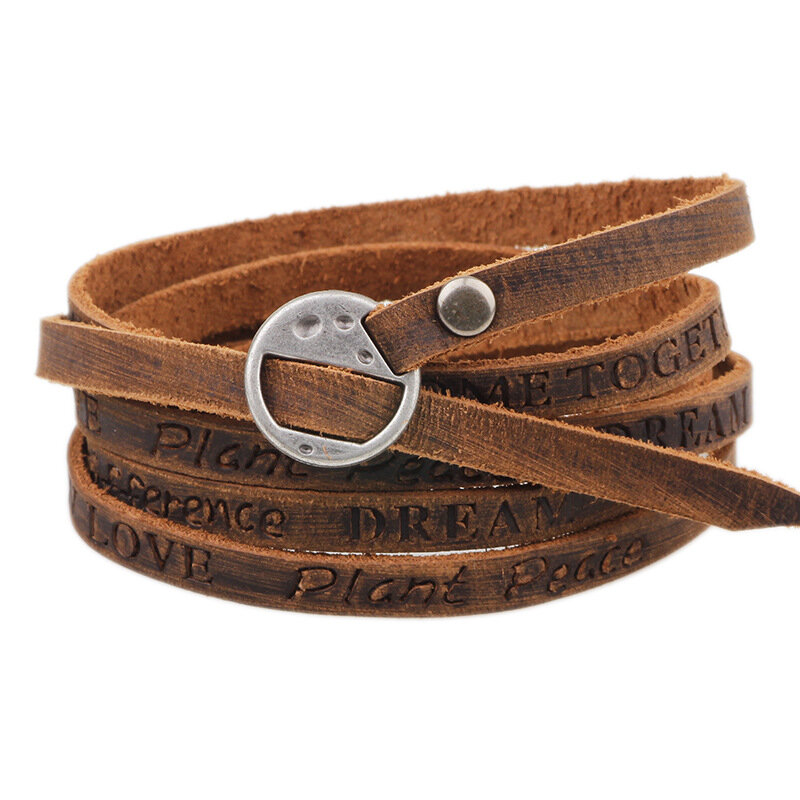 

Punk PU Leather Ancient Wristband Simple Word Love Multilayer Bracelet for Men Gift