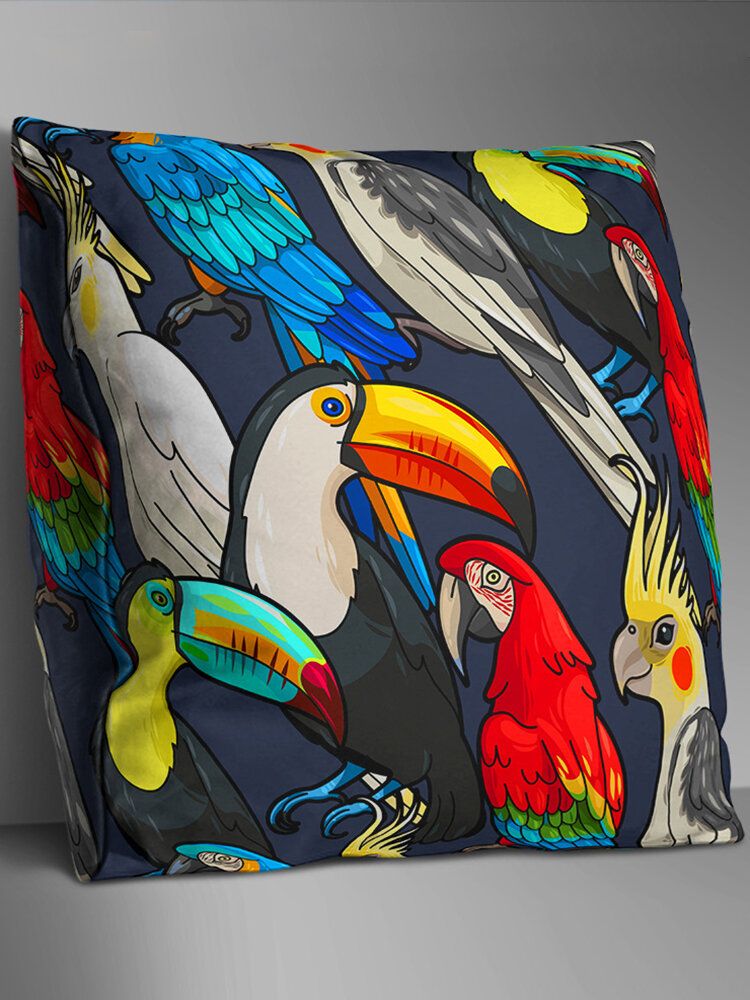 Double-sided Tropical Parrot Cushion Cover Home Sofa Office Soft Throw Pillowcases Art Decor