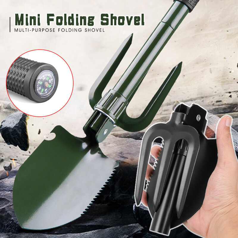 

Stainless Steel Folding Camping Shovel Rake Spade With Bottle Opener Compass For Outdoor Camping Survival, Green;black