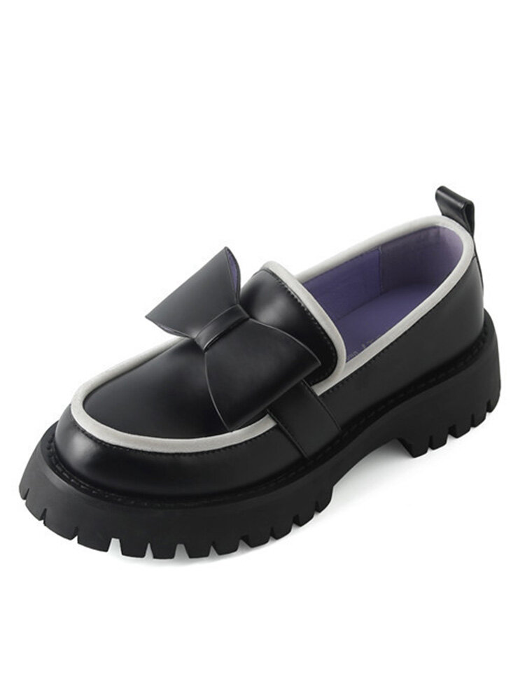 Women Fashion Bowknot Embellished Comfy Platform Loafers Shoes