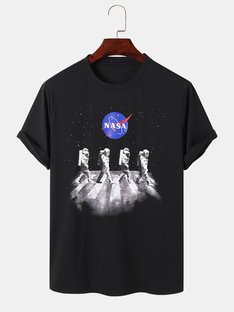 Mens Astronaut Graphics Crew Neck Street Short Sleeve T-Shirts