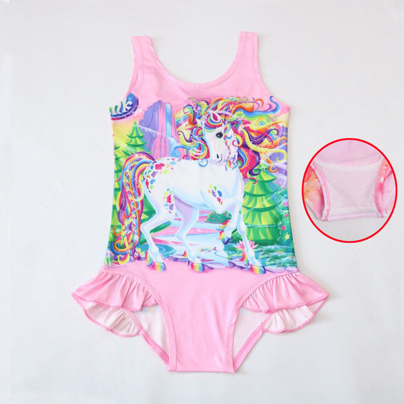 Unicorn Print Girls One Piece Swimsuit For 3-11Years