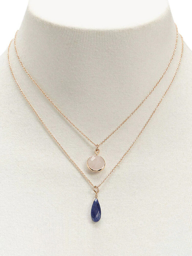 Fashion 2PCS Pendant Necklace Water Drop Round Geometric Pendant Chain Necklace for Women