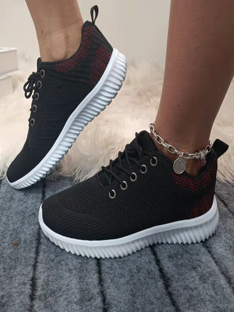 Plus Size Women Casual Lace-up Running Shoes Breathable Comfy Workout Sneakers