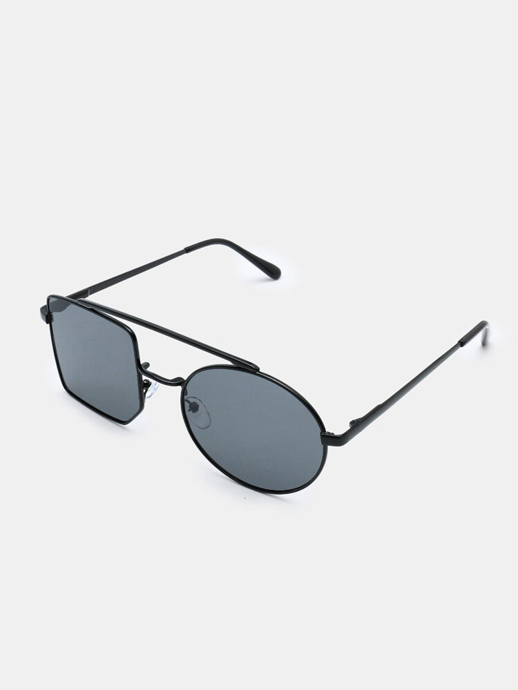 Unisex Metal Asymmetrical Full Frame Double-bridge UV Protection Fashion Decorative Sunglasses